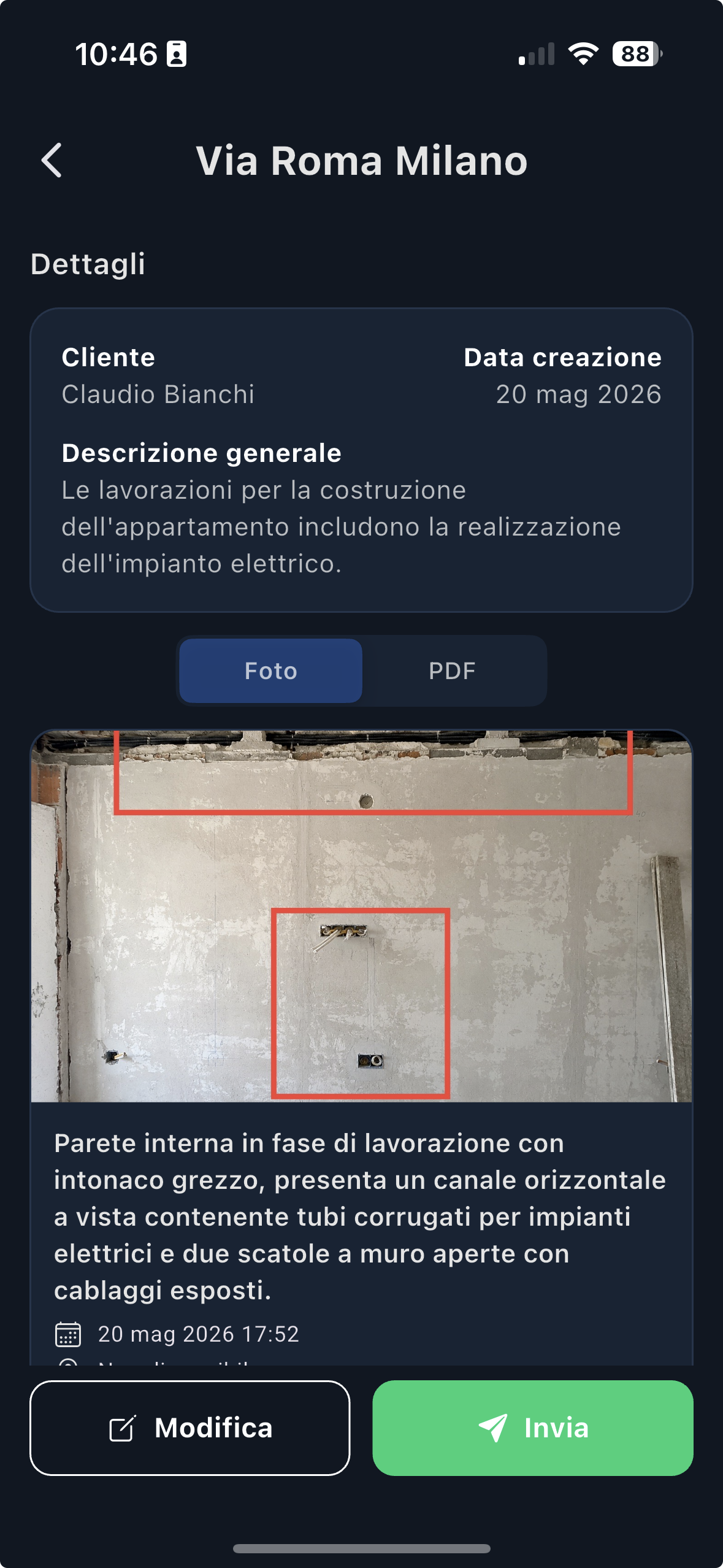 Anteprima esportazione PDF nell'app Reporti