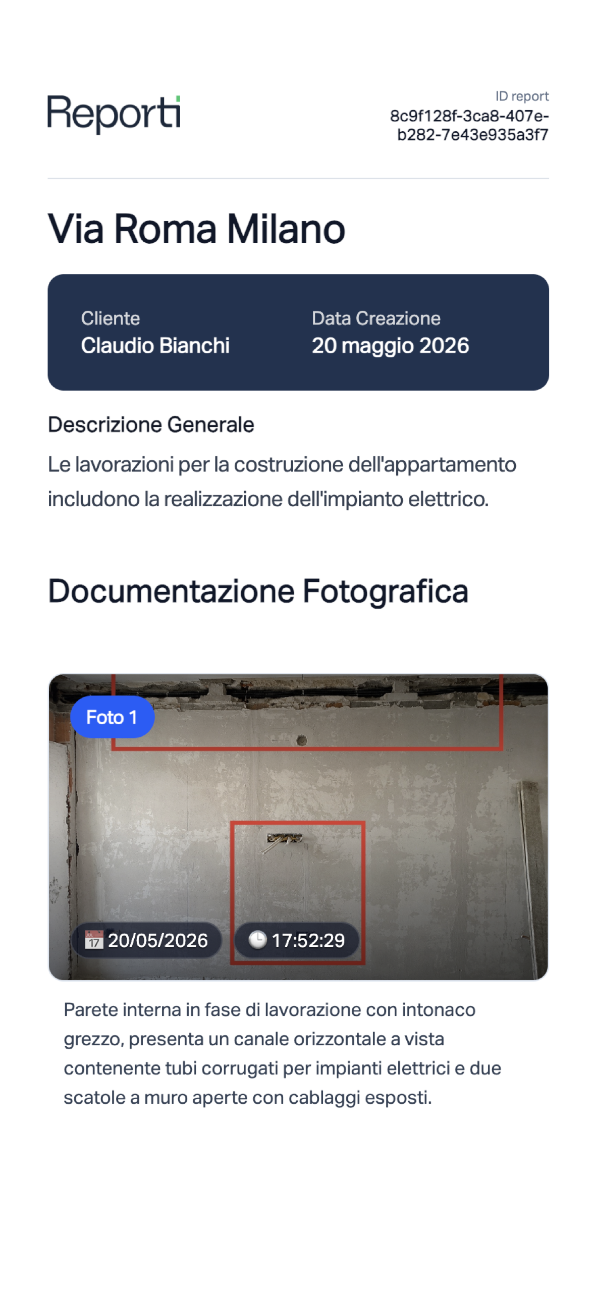 Schermata report strutturati nell'app Reporti